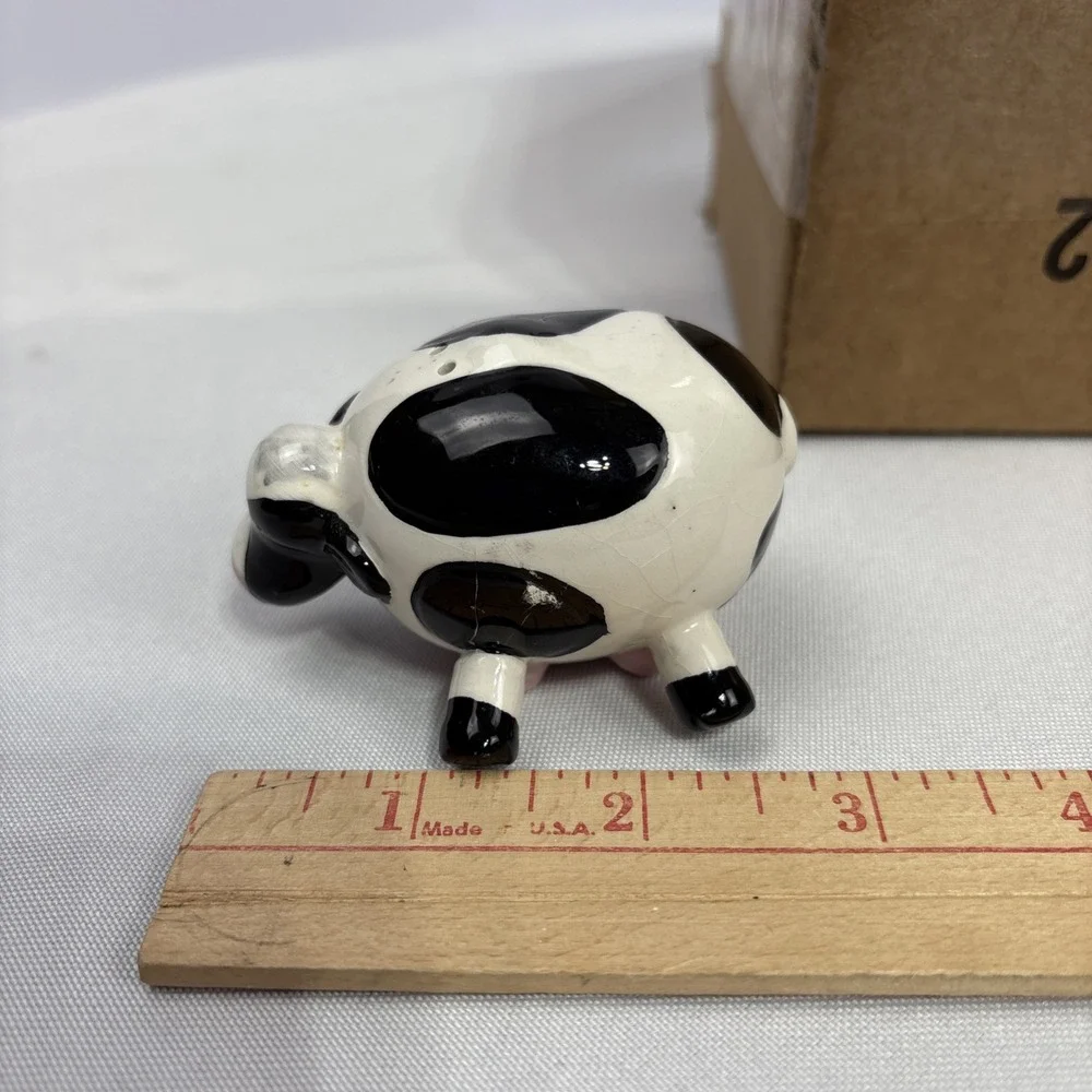 Vintage Spotted Milk Cow Salt & Pepper Shakers Small Black White Novelty Ceramic